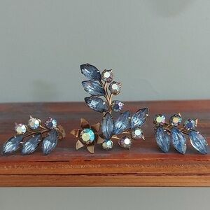VINTAGE costume clip on earnings and brooch set